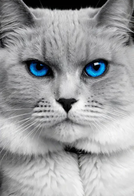 cats face, (Black and white image, blue Accent)