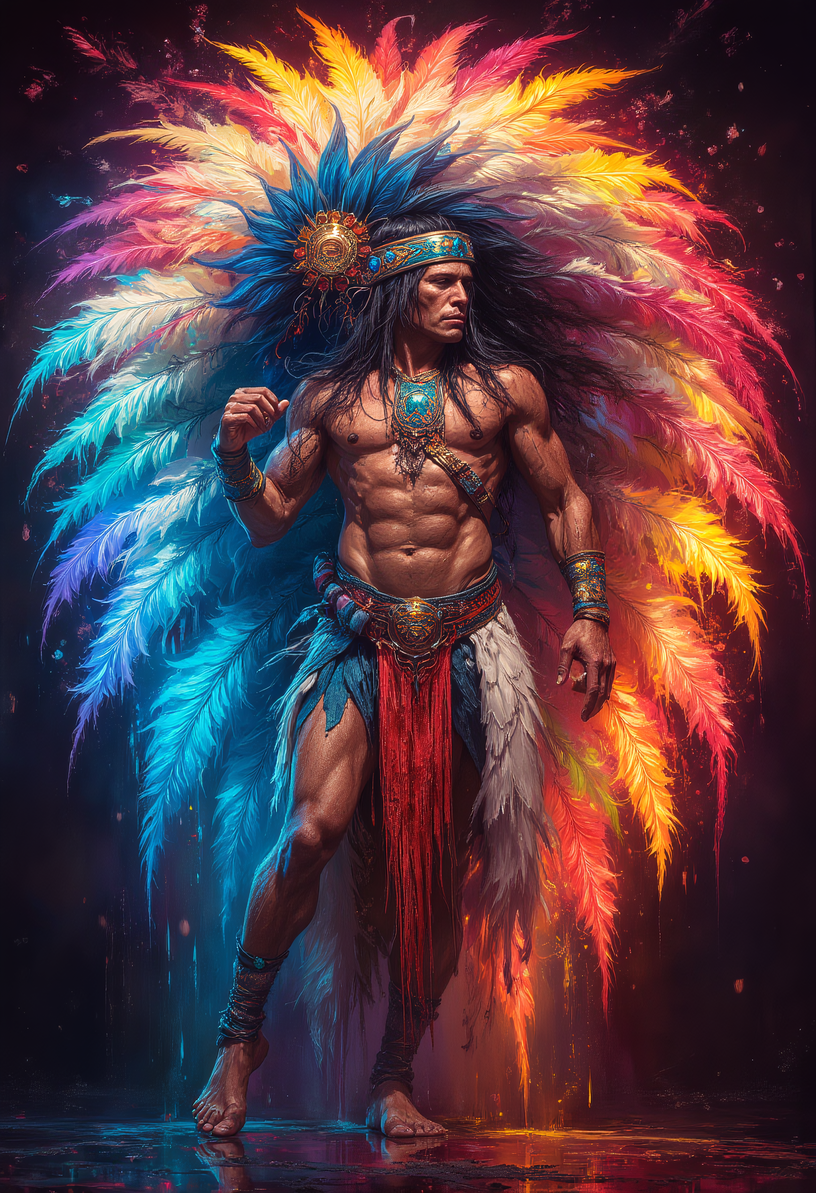 Native American Rain Dancer, Vibrant Glow