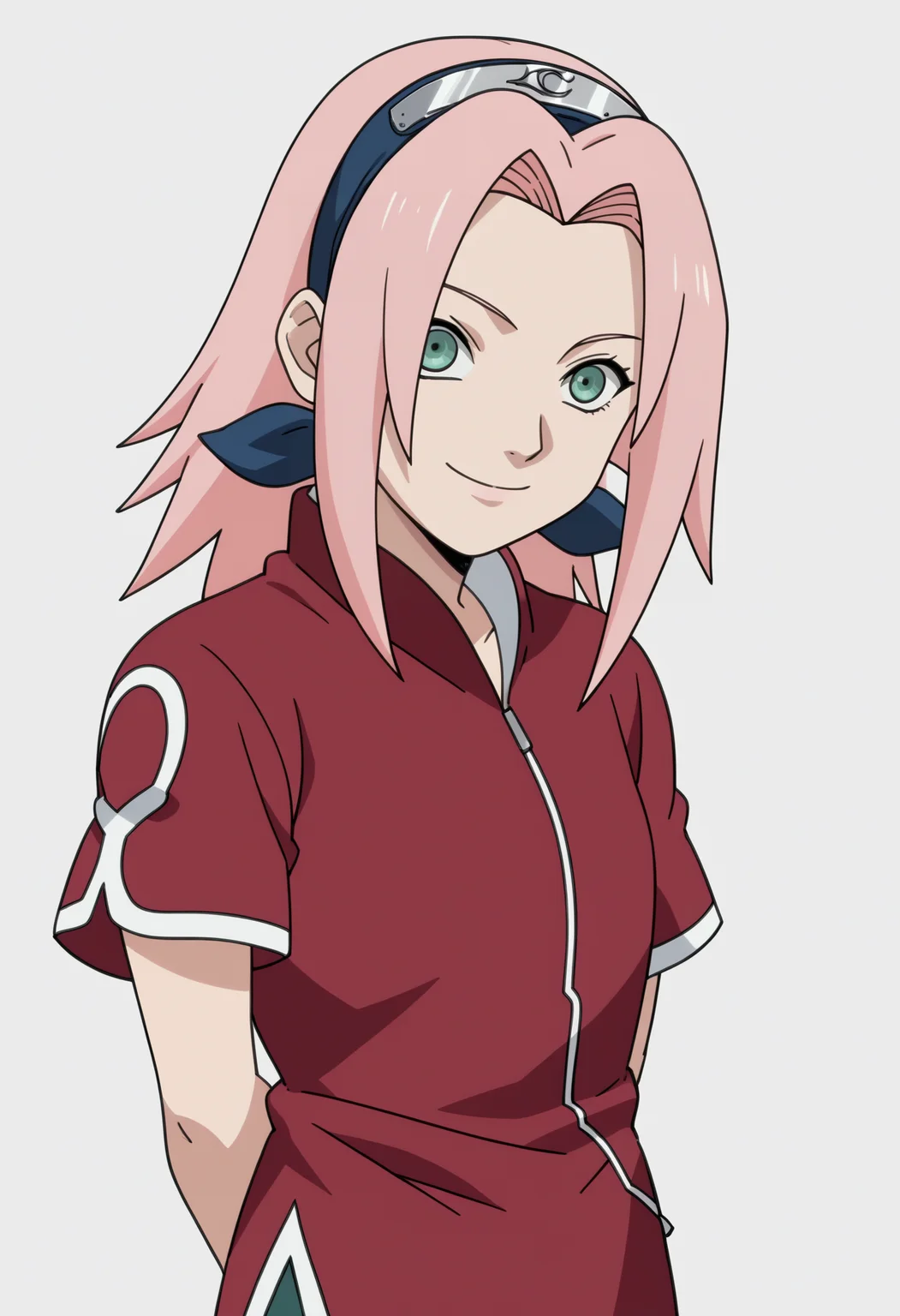 score_9, score_8_up, score_7_up, score_6_up, score_5_up, score_4_up, BREAK, source_anime,
1girl, haruno sakura, pink hair, long hair, green eyes, red shirt, red qipao, short sleeves,
hands behind back, smile, upper body, looking at viewer, solo, simple background, white background, anime screencap, anime coloring <lora:SakuraGeninXL:1>