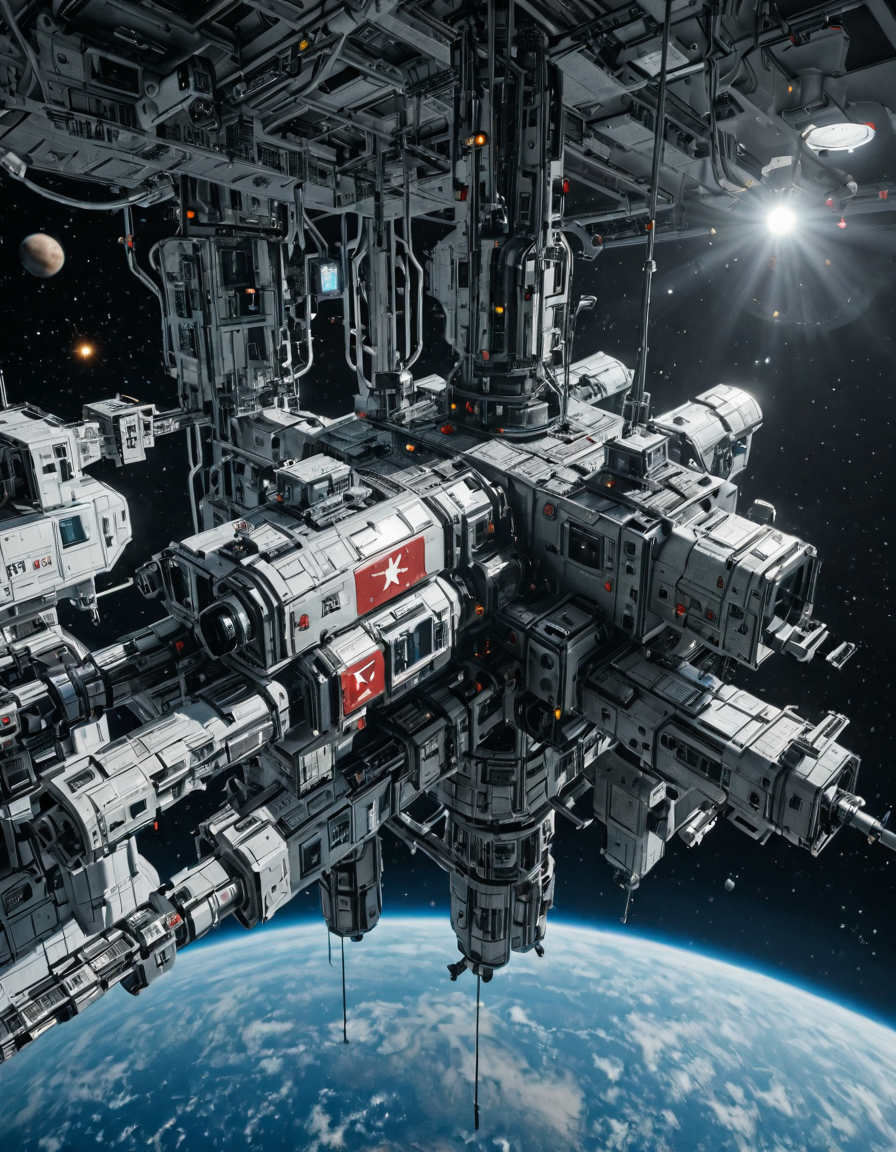 <lora:Space_Stations_ST02_Illusb:0.7> st02, space station, red war paint, lights, illuminated, windows