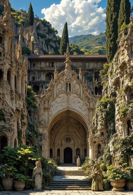 « Yonder stands the ruins of the monastery, across the garden and courtyard. »