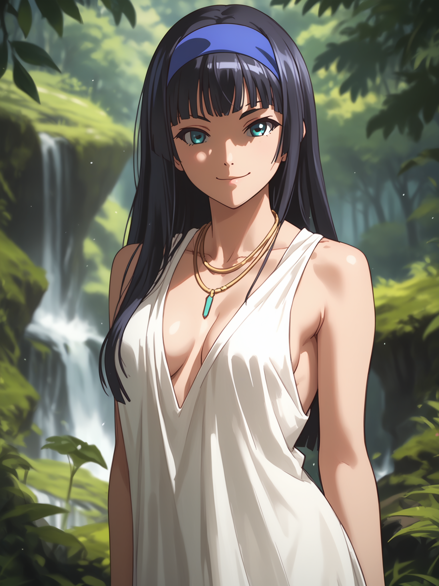 <lora:happy_tentacle-olivia-v0.2-000018:0.9>, ht_olivia, blue hairband, necklace, medium breasts, , cowboy shot, 1girl, (petite:1.2), solo focus, smile, , (looking at viewer:1.1), outdoors , sidelighting, (depth of field:0.8), , [(realistic, photorealistic:1.2):(realistic:1.3):22], [(3d:1.2)::10], <lora:LUUNA's Lunas-NijiJourney-SDXL-B2:0.5>, nijijourney, <lora:prgfrg23's Counterfeit-V3.0 Style SDXL_LoRA_Pony Diffusion V6 XL:0.35> score_9, score_8_up, score_7_up, score_6_up, score_5_up, score_4_up,