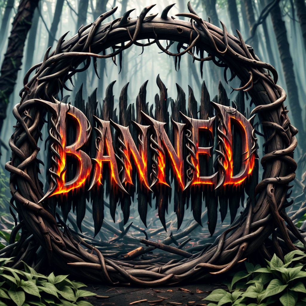 (BANNED) text logo, vines, wood, druidic background, epic, moody.
