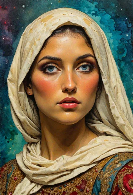 classic figure study, STYLE: "A fusion of Raimundo de Madrazo y Garreta + Moebius modern art ink drawing beautiful detailed mysterious ominous." :: encaustic, finely crafted thick impasto matte skin tones, painting, textured brush strokes, on canvas board, in the style of an ancient tapestry, portrait of cosmology, geology, anthropology, physiology, pharmacology :: atmospheric hazy splash background :: alcohol inks, jewel tones, watercolor, volumetric lighting, sharp details, complex contrast, matte, big eyes, ink, watercolor effects, highly detailed,
The golden ratio and geometric principles guide element placement, ensuring harmony and order.