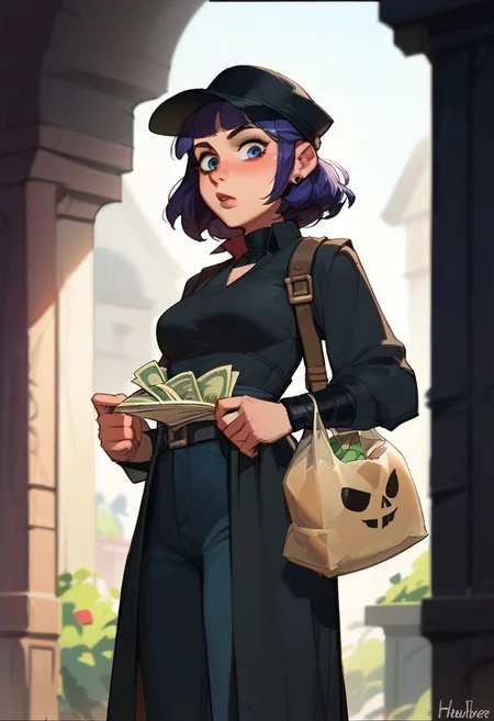 score_9, score_8_up, score_8_up, 1woman, thief , hamburglar , money bag