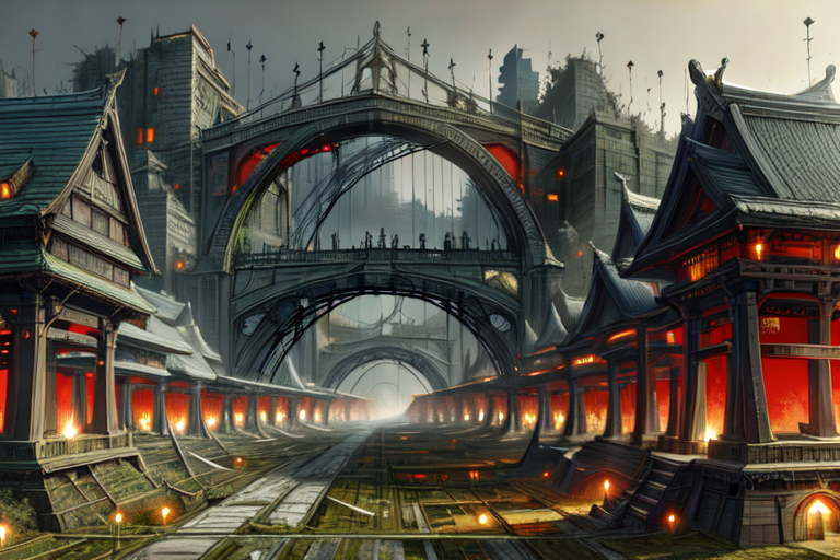 highly insanely detailed, masterpiece, top quality, best quality, highres, 4k, 8k, RAW photo, (very aesthetic, beautiful and aesthetic),  
(code_style,codestyle),(sympattern,geometric pattern),symbolic patterns,colorful,geometric pattern wallpaper,vibrant,doodle pattern, 
<lora:CodeStyle (half generic class)_564920:1>, 
(1girl:1.3), 1other, 
(bridge,chinese_arch_bridge,oriental_bridge),vine_bridge,wooden_bridge,stone_bridge,creepy bridge,Tokyo_Millennium,post-apocalyptic_city,dystopian_world,Center_District,City_center,ruling_government,Arcadia,Utopian_district,demon-free_zone,false_paradise,Great_Cataclysm,World_ending_event,apocalyptic_disaster,city_rebirt,ruins,abandoned,no humans,dark,vegetation,messy,made of moss,moss-covered,crumbling,debris,(pure red background,transparent background:1.2),âââ