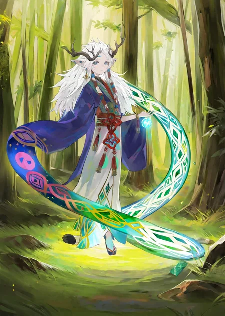 by jojomaki , by yogisya
1girl , looking at viewer, hair ornament, , smile, medium hair
extremely beautiful detailed piercing eyes,
1 female druid healing animals in forest. glowing particles, celtic knot, mythical
masterpiece, best quality, high quality, highres, absurdres, very detailed, high resolution, sharp, sharp image, 8k, vivid, colorful, stunning, anime, aesthetic