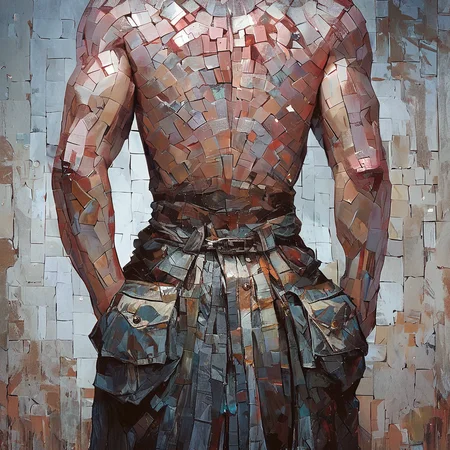 score_9, score_8_up, score_7_up snug lower body clothing, robotic fabric, textured, regular fit, Empire Waist, back pockets, no humans, ArsMJStyle, Mosaic art <lora:ArsMJStylePony_-_Mosaic:1>
