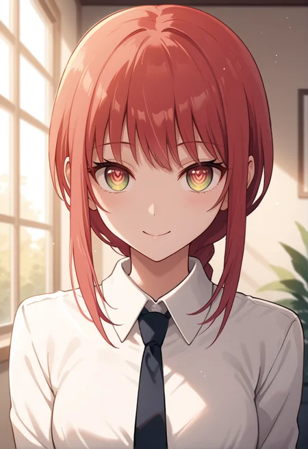 score_9, score_8_up, score_7_up, source_anime, masterpiece, best quality, highly detailed background, cinematic lighting, detailed eyes, detailed pupils, perfect face,
makima, unique outfit, ringed eyes, cute, soft smile, upper body,
office, warm lighting, sunset, hearts,
<lora:Makima_Pony:0.8>