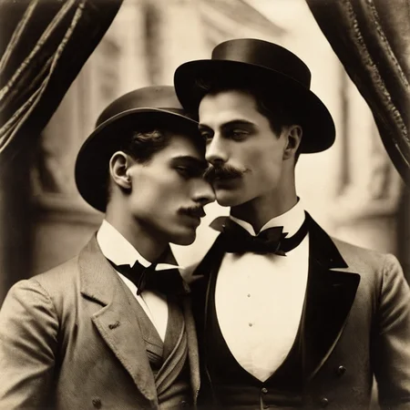 gay romance novel cover by Eugene Atget