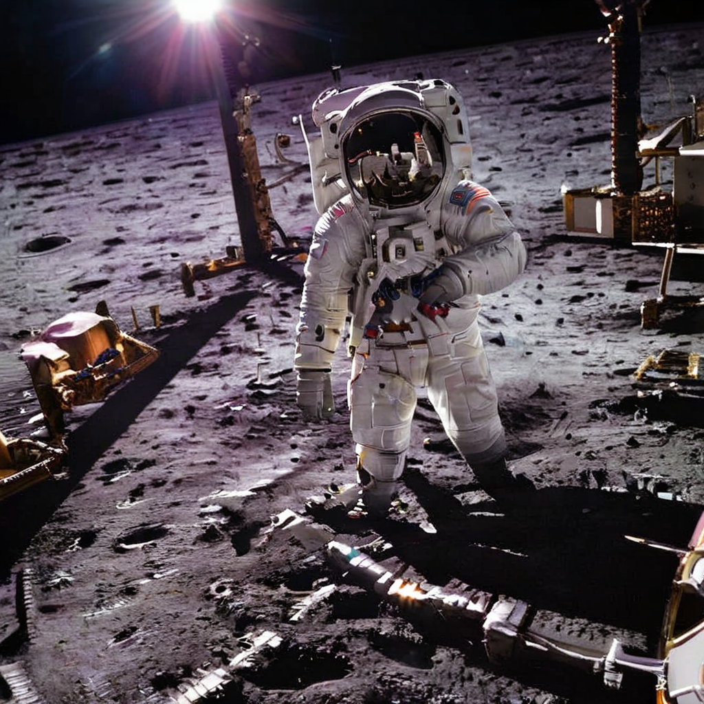 moon, realistic, neon,spacesuit, space, spacecraft, planet, space helmet, simple background, realistic, black background, no humans, solo  <lora:space:1>