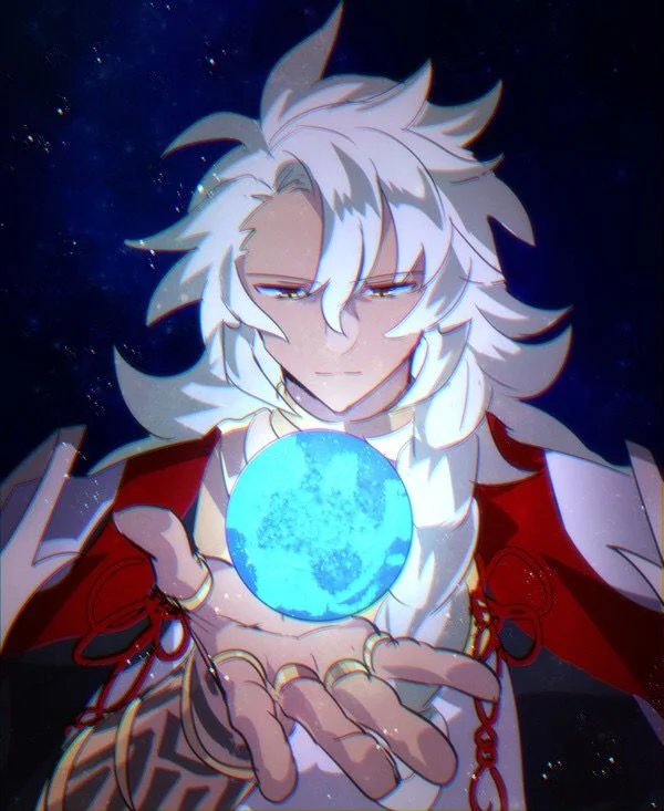 solomon_(fgo), handsome, dark-skinned man, long hair, white hair, messy hair, ahoge, braid, yellow eyes, jewelry, long robes, tattoo, black fingernails