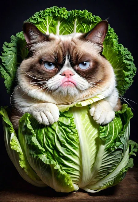 Portrait of Grumpy Cat as a cabbage
