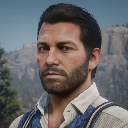 UHD, 4k, ultra detailed, cinematic, a photograph of  <lora:Red Dead Redemption style:1>
Arthur Morgan a man with a beard and suspenders looks at the camera,solo,brown hair,shirt,1boy,upper body,male focus,striped,collared shirt,blurry,looking to the side,buttons,blurry background,facial hair,suspenders,blue shirt,beard,realistic,mustache,manly , epic, Western, adventures, outlaw, Red Dead, Western United States, wild west, cowboy, cowgirl, Open world, 1900's, realistic, cinematic, film look, dramatic light, partially covered in shadows, gang, Western-themed action-adventure, Red Dead Redemption style, epic, beautiful lighting, inpsiring