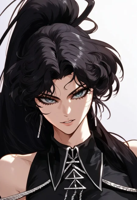 High detail, masterpiece, high detail face, score_9,score_8_up,score_7_up, (manhwa artstyle), YuSeolha, greyish eyes, black hair, long hair, ponytail, Yu-clothes, cowboy shot, looking at viewer, upperbody focus