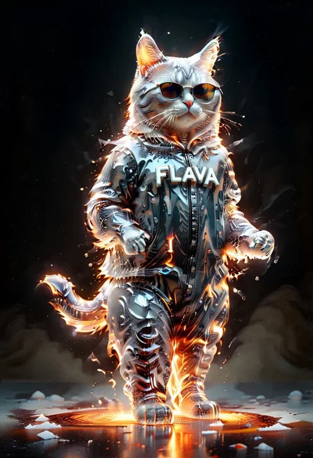 ((((("COOL" text logo made of ice)))) <lora:dvr-ftl:0.8>,
1c3_w1n73r, magicNpolished, shiny, polished, reflection, glowing, light
Anthro cat made of 1c3_w1n73r, wearing sunglasses, jacket, loose pants, baseball cap
Standing on hind legs. ((Flaming floor, flames, lava floor))