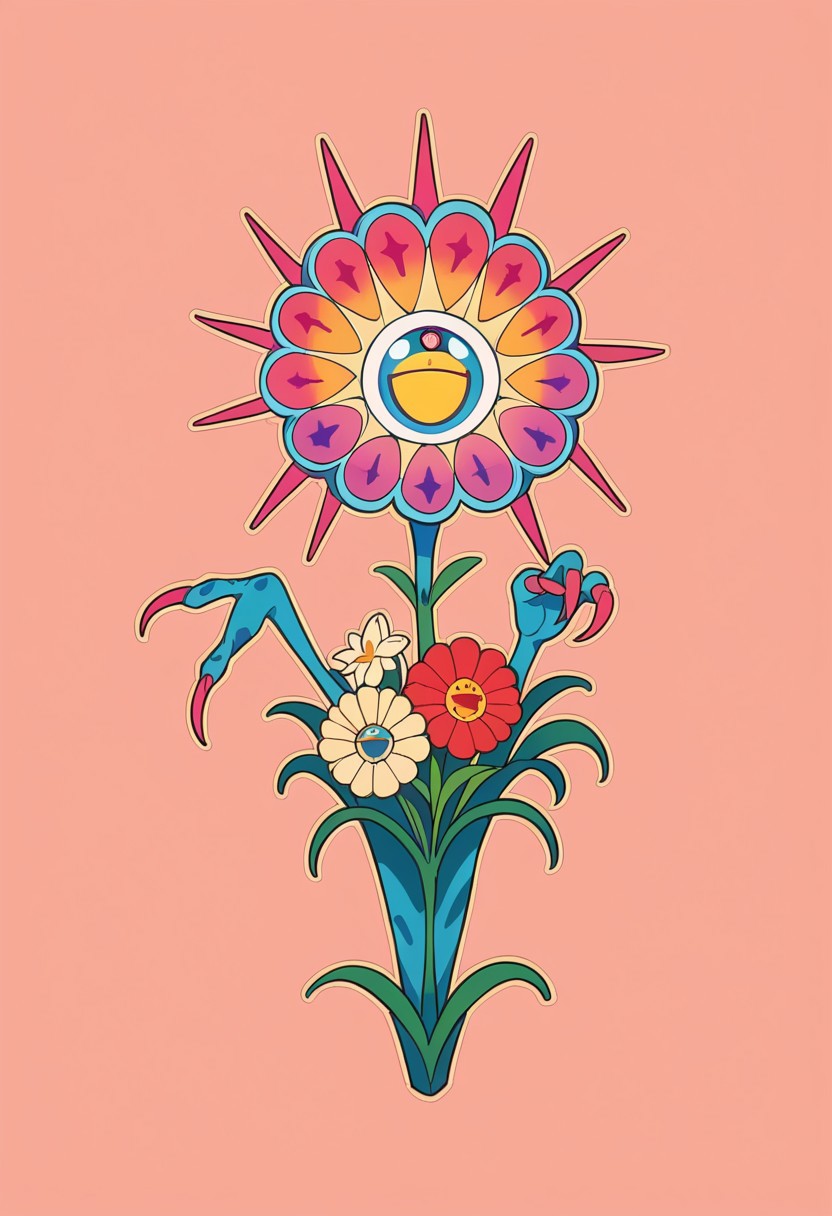 score_9, score_8_up, score_7_up, 
(solo:1.3), 1other, alien creature, monster, claws, 
flat color, no lineart, simple background, no humans, happy, smile, joy, 
heterochromia, flower, multicolored eyes, looking at viewer, full body, animal, multiple eyes, 
starfish, magic, alien,