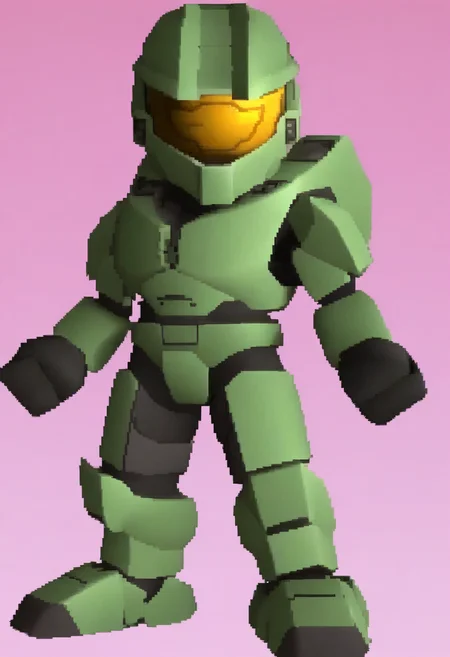 masterpiece, best quality, solo, 1boy, looking at viewer,  <lora:FF7-Chibi-illus_Fp:1>, full body, simple background, 3d, chibi, <lora:masterchief-halo-richy-v1_ixl:1>, masterchief, helmet, visor, power armor, no eyes,