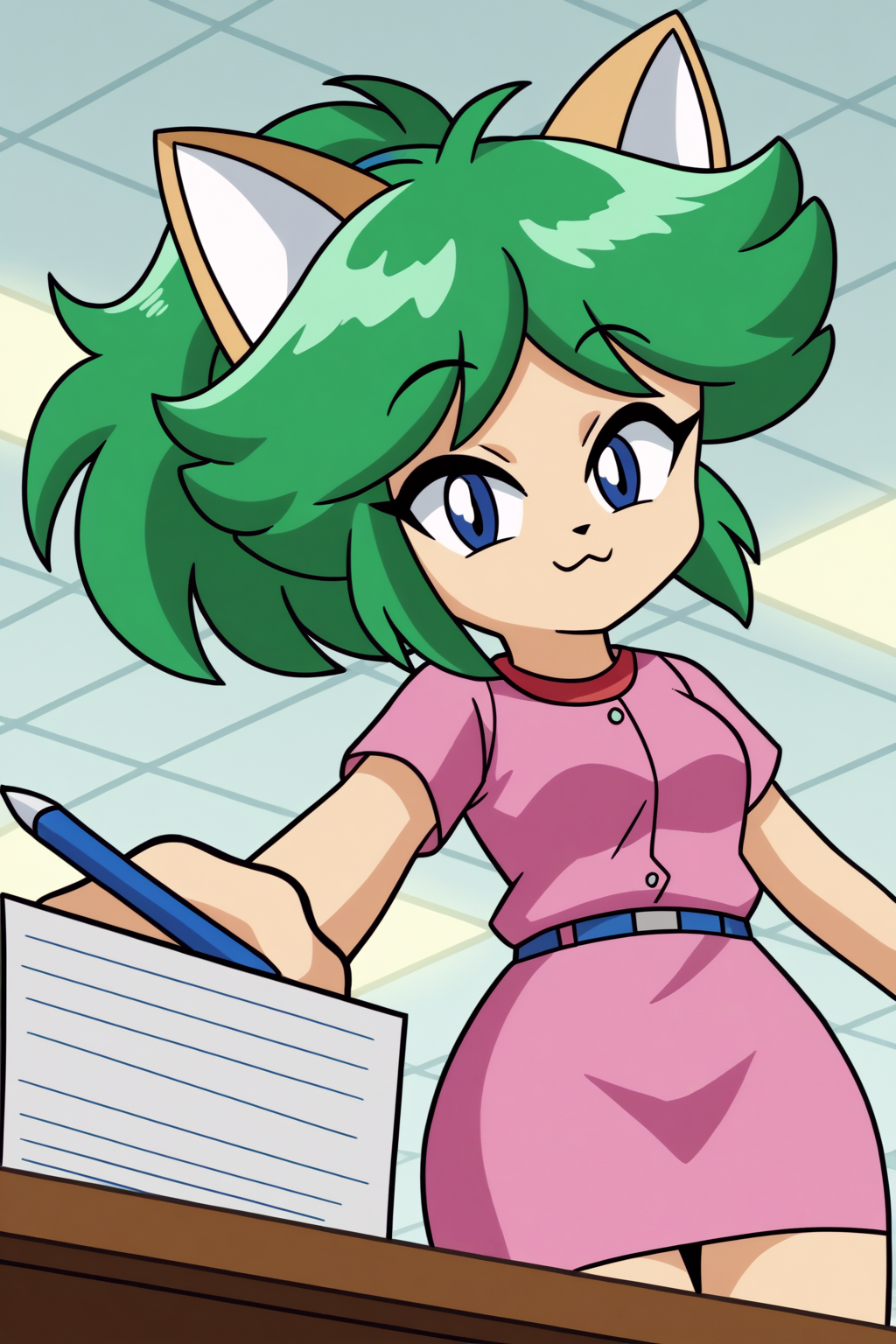 rating_safe, perspective, looking at viewer, leia_the_cat, anime screencap, office_lady,  <lora:Game_Tengoku-Leia_the_cat-PDXL:0.8>