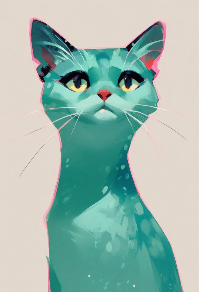 score_9, score_8_up, score_7_up, score_6_up, watercolors, pink.and teal inkblot of a cat