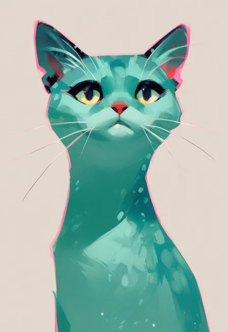 score_9, score_8_up, score_7_up, score_6_up, watercolors, pink.and teal inkblot of a cat