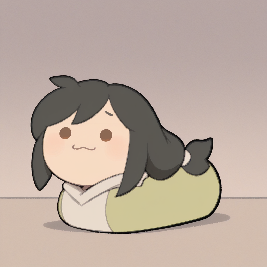 no humans, solo, <lora:TemmieChang_v5:0.9> tmchng,
<lora:ffgarnet-illu-nvwls-v1_1:0.5> ffixgarnet, black hair, brown eyes, low-tied long hair,  nervous,
loaf, :3, . ., solid circle eyes, hoodie, extremely detailed, highres, masterpiece, best quality