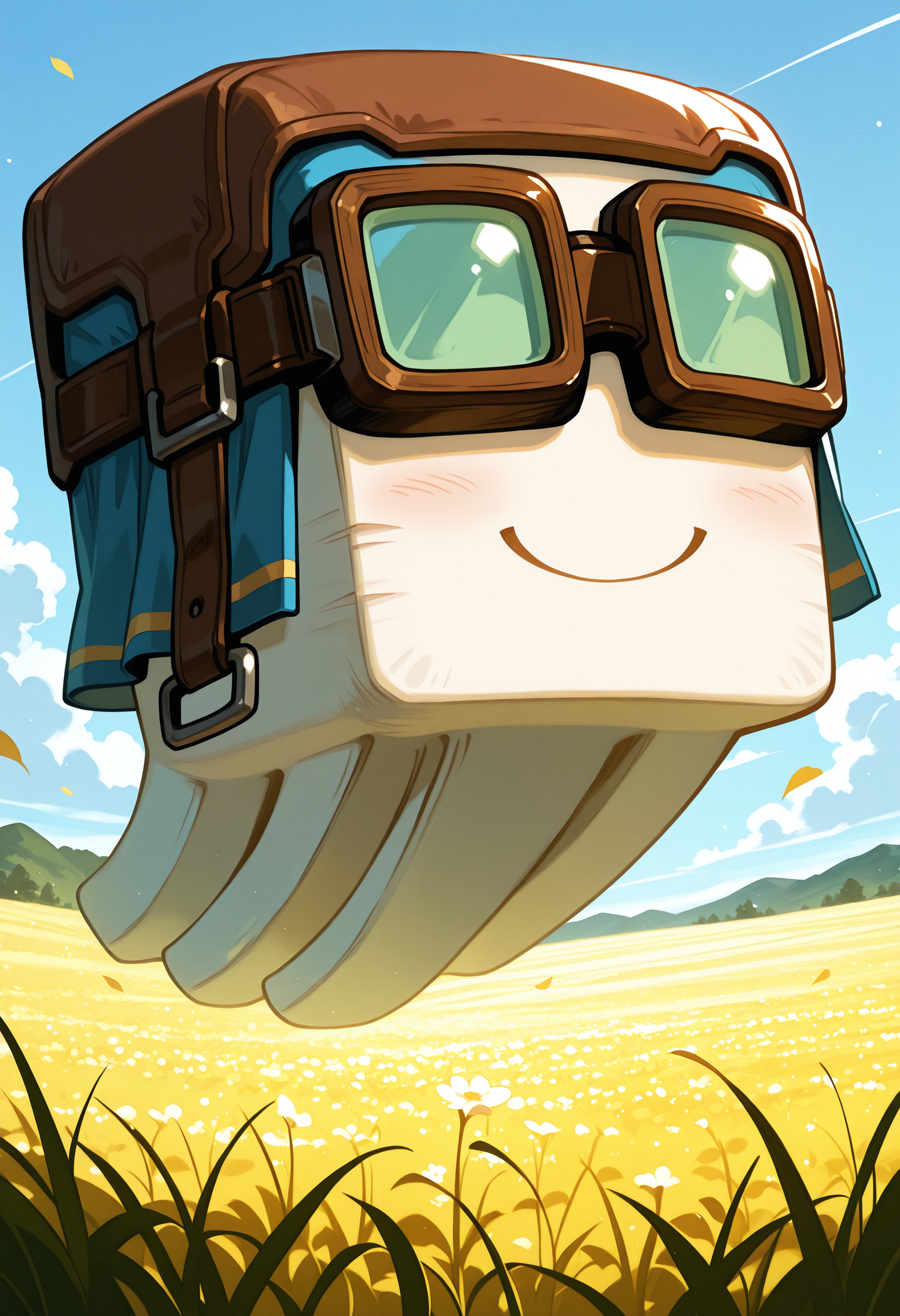 masterpiece,extreme detailed,field BREAK 1other,hgharnessed,goggles,smiles,floating,<lora:happyghast-IL:1>,