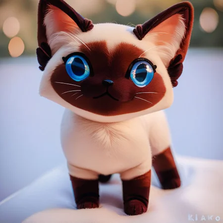 score_9, score_8_up, score_7_up, pikaole, no humans, animal focus, (Siamese cat:1.05), fur, full body, solo, blurry background, (plush doll:0.8), cute, rating_safe, source_furry, pikaole, source_photorealistic