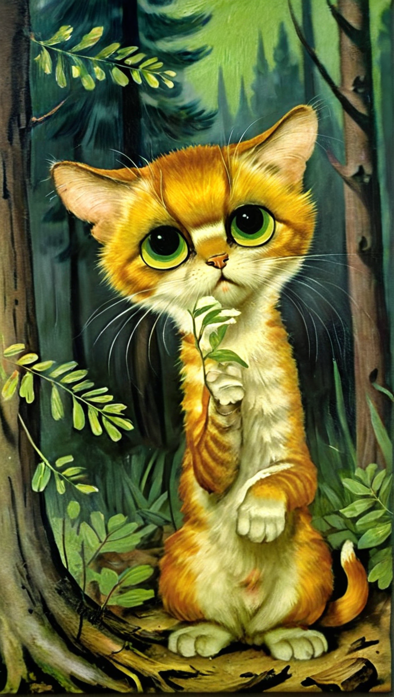 gig1style cat in forest  <lora:gig1style:1>