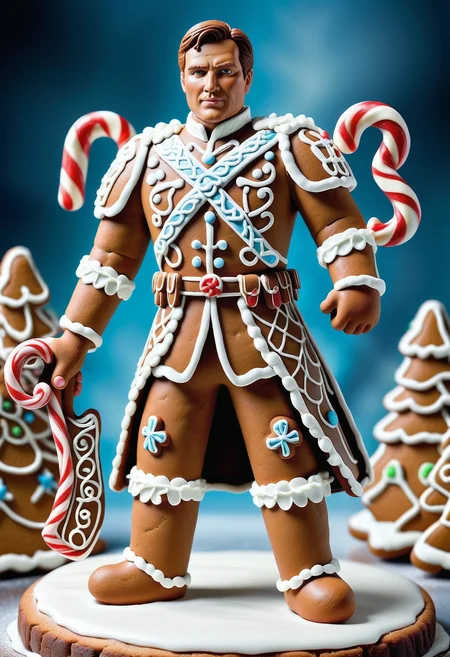 Gingerbread, icing, candy, <lora:GingerbreadStyle_epoch_10:0.7>, Male Sergeant Major of the Army , hyperdetailed, stunning, professional creative, Highres, cool colors, perfect background, gorgeous, luxury, complex artistic color composition, beautiful, radiant