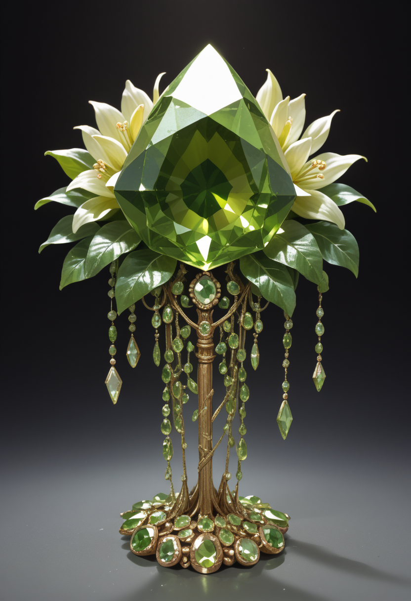 Score_9, score_8_up, score_7_up, score_6_up, no humans, flower made of hud_per1d0t_wrld_XLP,  green gemstone, crystal, gem, shiny, <lora:peridotpony:0.8>