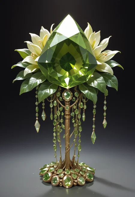 Score_9, score_8_up, score_7_up, score_6_up, no humans, flower made of hud_per1d0t_wrld_XLP, green gemstone, crystal, gem, shiny, <lora:peridotpony:0.8>