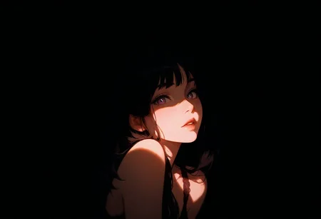 , lips, thin lips, parted lips, solo, looking at viewer, camisole, upper body, dark, underlightling, masterpiece, best quality, very aesthetic