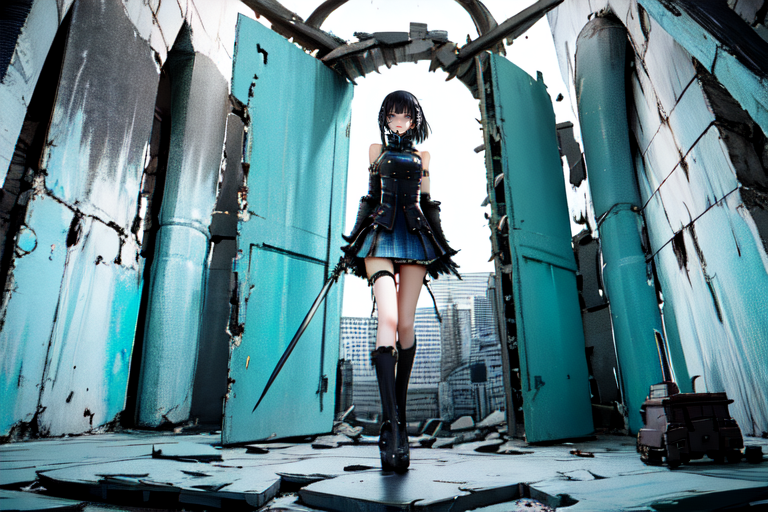 highly insanely detailed, masterpiece, top quality, best quality, highres, 4k, 8k, RAW photo, (very aesthetic, beautiful and aesthetic),  
tsutomu nihei,nihei_tsutomu,blame!,blame gakuen!,abara,TNstyle,sidonia_no_kishi,(stairs,lab,megastructure in background,tunnel,tower,deep horizon,city ruins,giant room,hangar,space,spacecraft,sidonia \(ship\),mausoleum),bones,air conditioner,no human,dystopia,destroyed,flock,blm,cyberpunk,science fiction,empty,vast scenery,perspective,decrepit,open space,dark background, 
<lora:ABARA:0.8>, 
(1girl:1.3), 
solo focus, 
cyan background,mint green background,dark blue background,(colored marble background),âââ