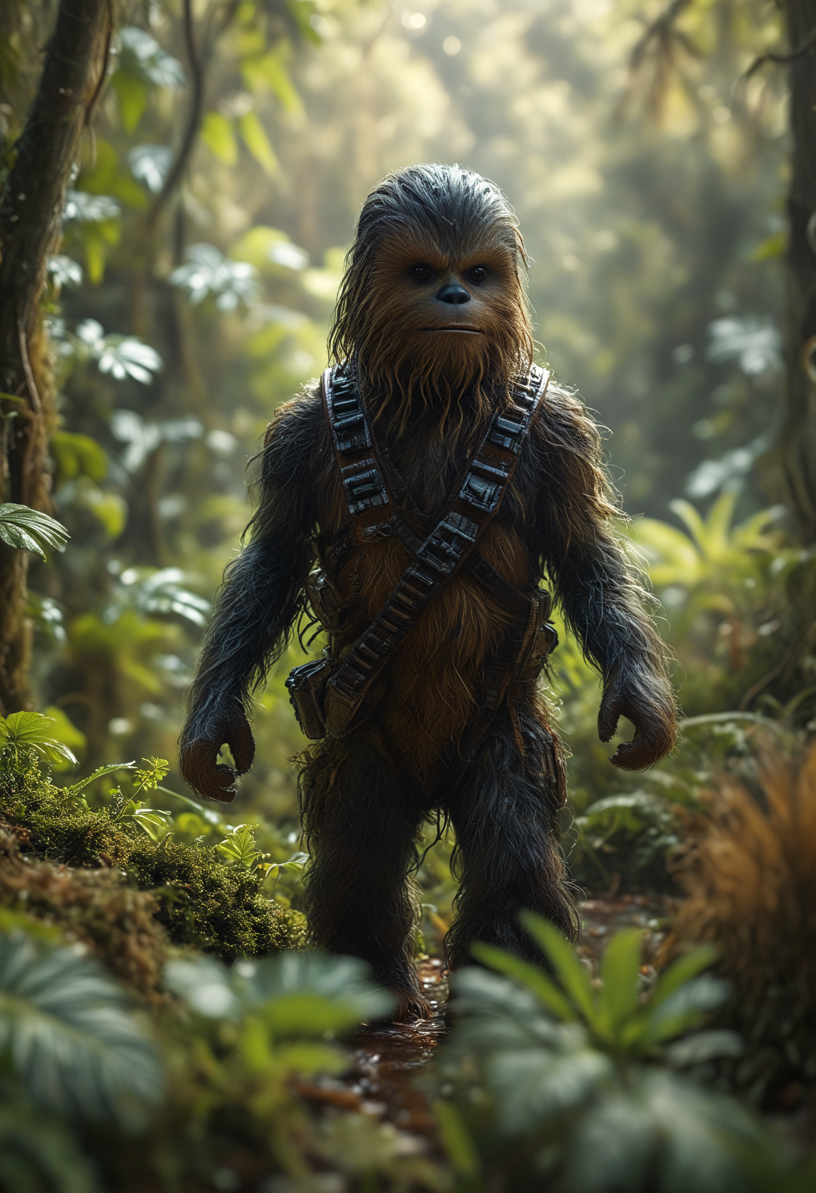 macro photography, A miniature Chewbacca in a dense jungle, sharp image, extreme detail, 8k resolution <lora:add-detail-xl:1> <lora:MJ52:1> <lora:sss:1>