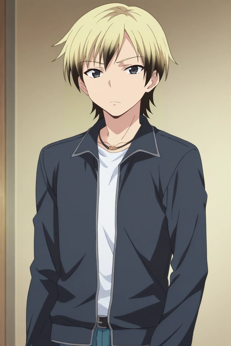 score_9, score_8_up, score_7_up, source_anime, rating_safe, , anime screencap, , , looking at viewer, , 1boy, solo, male focus, <lora:kodaka_hasegawa_pony:0.98>, kodaka_hasegawa, blonde hair, black eyes, short hair, multicolored hair, two-tone hair, black hair, , , <lora:sdxl_lightning_8step_lora:1>