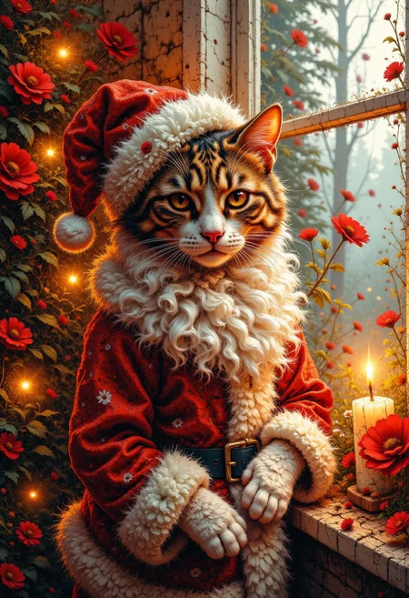 A beautiful Cat Santa Claus in room, masterpiece