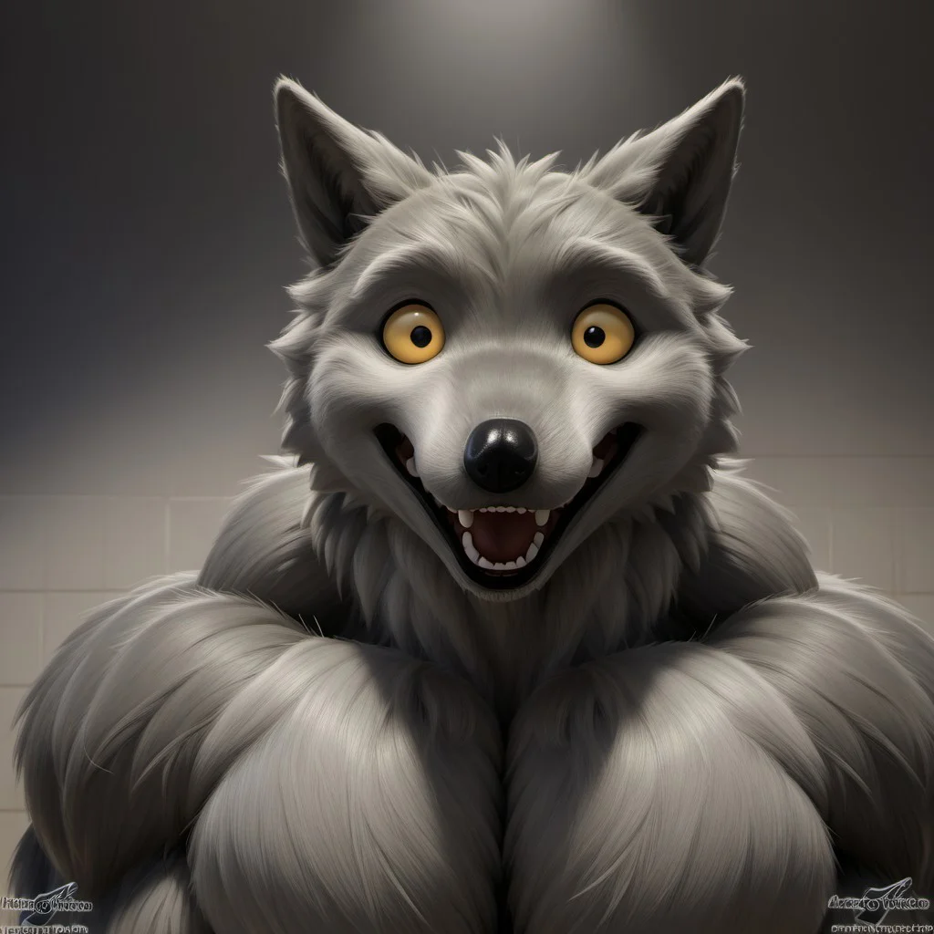 score_9, score_8_up, score_7_up, source:furry, dynamic lighting, detailed background, bedroom background, anthro, furry, male, 1boi, (headshot), solo, (detailed face, detailed eyes), WB_sketchv1, furry, anthropomorphic character, WB_SketchV1
BREAK
Anthro_wolf, BBW, grey fur, yellow sclera, beady eyes, black eyes, black nose, long snout, shocked expression, opened mouth, wolf ears, hyper muscles
BREAK
headshot
<lora:add-detail-xl:1.5>