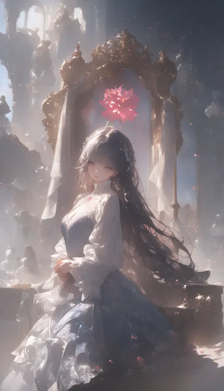ethereal fantasy concept art of  masterpiece,high score,great score,absurdres, <lora:Alice Prin_Complete-000005:1>,Alice Prin (style, hair, dress, alice, prin), ., Naerys had the Targaryen looks, a fine and delicate beauty, almost unworldy. She was slender and small, with big deep violet in hue eyes and fine, pale, porcelain skin, near translucent. Naerys Targaryen. . magnificent, celestial, ethereal, painterly, epic, majestic, magical, fantasy art, cover art, dreamy
