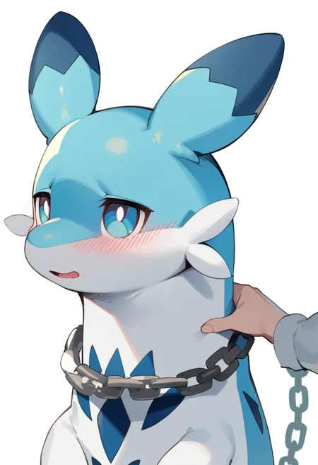 masterpiece,best quality,very aesthetic,absurdres,<lora:chillet_v2:1>,chillet, animal, no_humans, solo, blush, white_background, pokemon_\(creature\), chain, simple_background