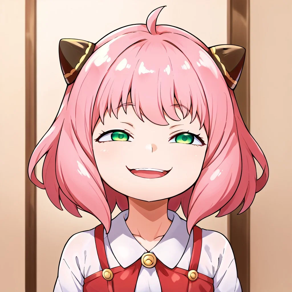 (zPDXL3),
(zPDXLxxx),
IncrsAnyasHehFaceMeme,
theshining, open mouth, smile, teeth, (looking away:1.2),
Anya Forger,
green_eyes, pink_hair, medium_hair, ahoge, flat_chest, hairpods,