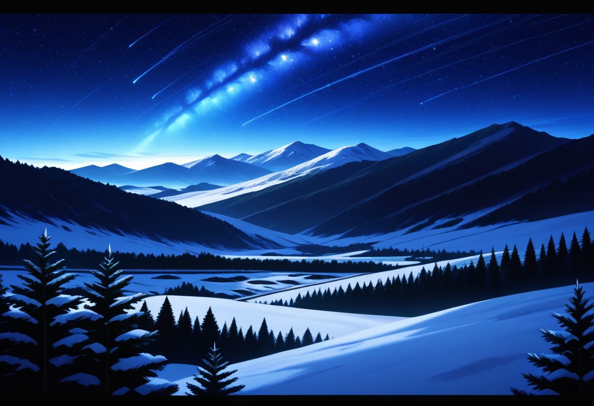 Snowy starry landscape,