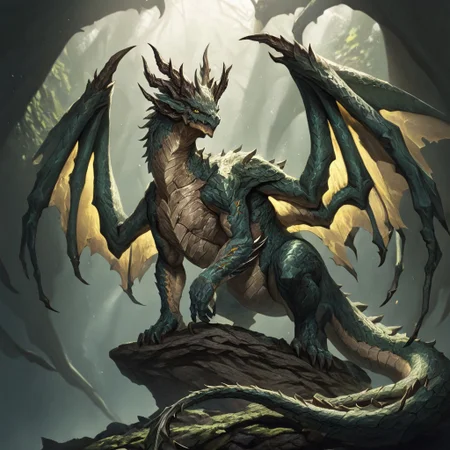 masterpiece, best quality, newest, absurdres, highres, DFAV1.5,
monster, no humans, dragon, wings, tail, wings, dragon wings, dragon horns, horns, multiple horns, green scales, yellow eyes,