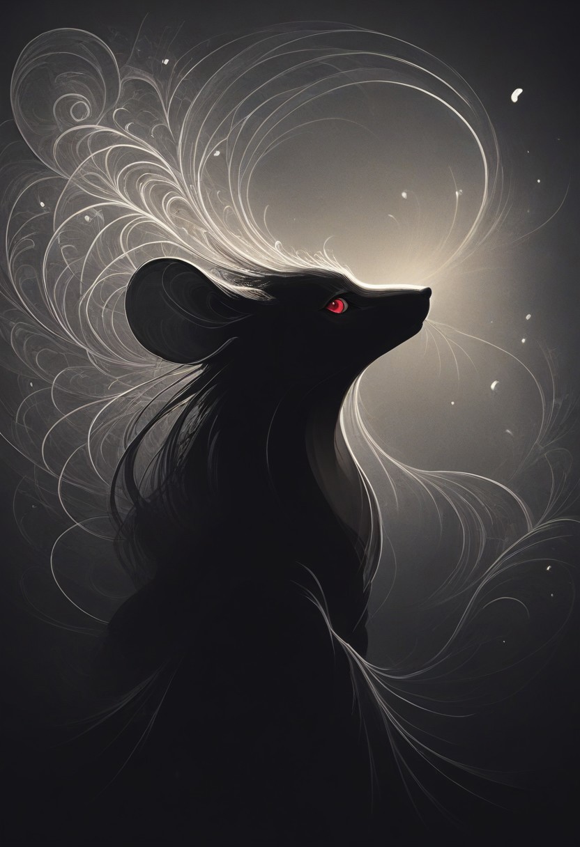 score_9, score_8_up, score_8, solo, (fluffy:0.8), (feral), (furry:0.5) (((mouse))), female, claws, (fluffy cheeks:0.7), (black dress), grey fur, black ears, red eyes, (solo), j_cartoon, night, dark, (witch hat), monochromemuse, monochrome, greyscale, mad-wsps, j_cartoon, look at viewer, side view, (art nouveau:1.5), (head shot, portrait:2), (silhouette:2)