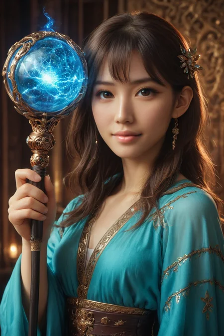 by (((Atelier Olschinsky) and Gaston Bussière) and Shintaro Kago) and Yuumei, holding a staff, orbstaff <lora:orbstaff:0.60> , shallow depth of field <lora:more_art:0.35> <lora:RMSDXL_Enhance:0.50> <lora:RMSDXL_Creative:0.50> <lora:RMSDXL_Photo:0.50> <lora:RMSDXL_Darkness_Cinema:0.50> <lora:clothing_slider:1.50> <lora:great_lighting:1.50> <lora:aesthetic:1.50> <lora:looking_at_viewer:1.50> <lora:photorealistic_portrait_v2:0.25> <lora:attractive_v2:0.15> <lora:extremely_detailed_v2:0.25> <lora:add_detail:0.25> <lora:perfect_eyes:0.25> <lora:perfect_hands:0.50> <lora:midjourney:-0.15>
