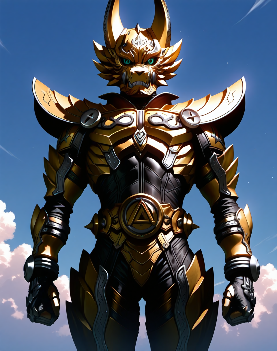 <lora:Garo_(Garo_Makai_Knight)_(Illustrious)_(AD):1.35> Garo, armor, wolf knight, 
exterior, sky with clouds, 
male focus, intense shadows, dynamic shadows, intricate details, attention to details, gradient coloring, robot, bent leg, cowboy shot, solo, 
BREAK very awe, masterpiece, best quality, amazing quality, very aesthetic, highres, absurdres,
EZRealPONYXL, zPDXL, Smooth Quality, lazynsfw,