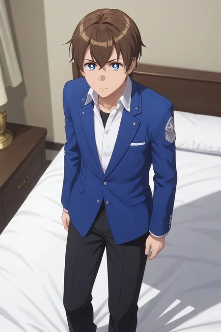 score_9, score_8_up, score_7_up, , rating_safe, , (3d:0.4), , depth of field, 1boy, solo, male focus, <lora:masato_oosuki_pony:0.82>, masato_oosuki, brown hair, blue eyes, short hair, bangs, hair between eyes, bright pupils, white pupils, from above, full body, bedroom, bed, nightstand, light, (dynamic pose:1.2), :\3, , <lora:sdxl_lightning_8step_lora:1>