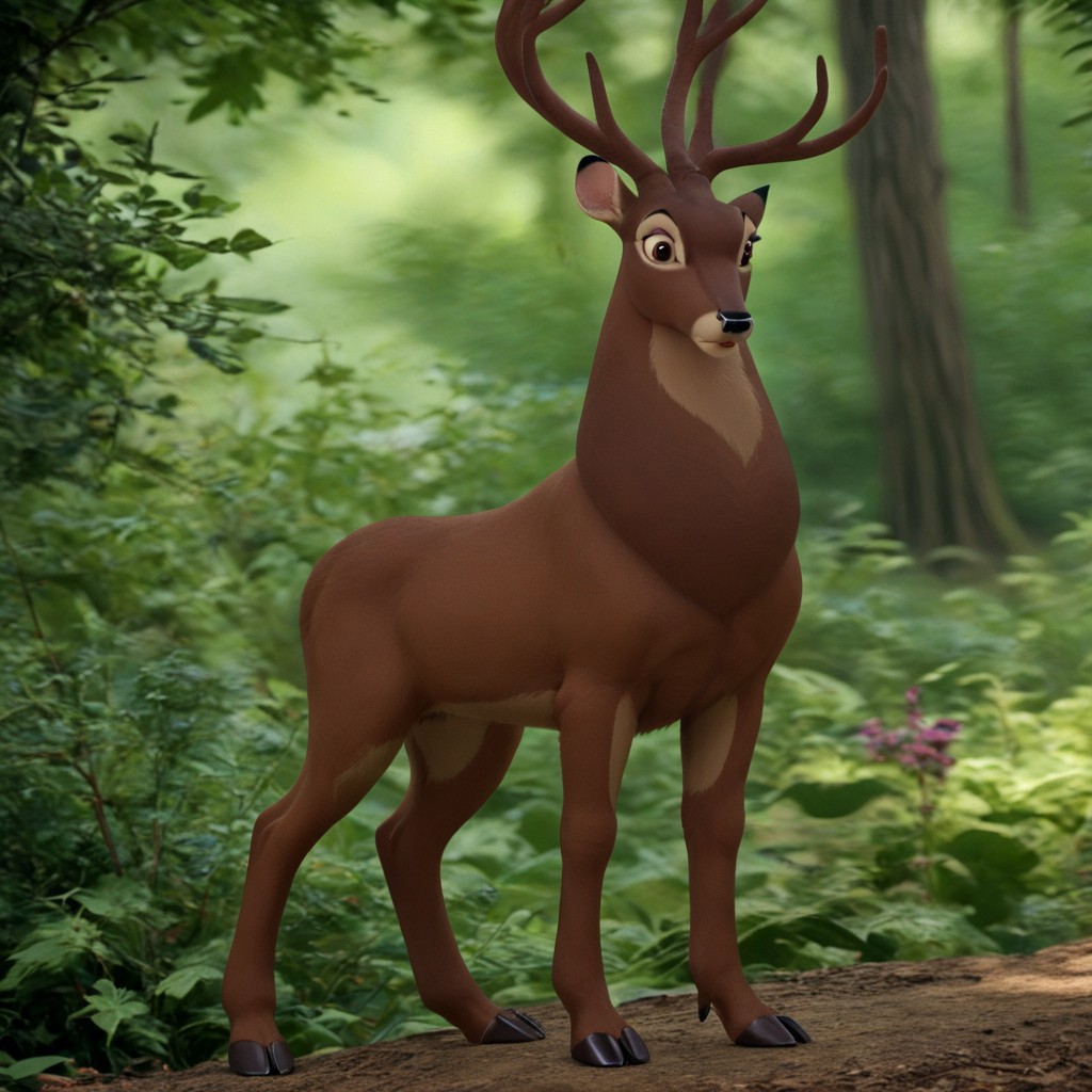 score_9, score_8_up, score_7_up, score_6_up, score_5_up, score_4_up, score_4, detailed face, detailed eyes, detailed fur, male, nature background, detailed background
BREAK
Great Prince of the Forest, GPotF, deer, buck, disney, antlers, brown fur, tan Markings, beige markings, brown eyes, brown eyelids, brown eyeshadow, eyeliner, black eyebrows, shocked, looking to side
BREAK
full body, hooves
<lora:add-detail-xl:1.0>