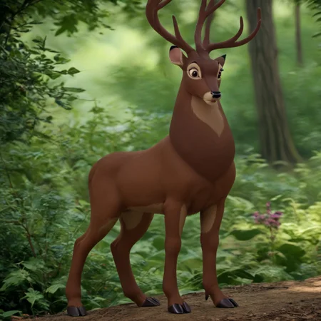 score_9, score_8_up, score_7_up, score_6_up, score_5_up, score_4_up, score_4, detailed face, detailed eyes, detailed fur, male, nature background, detailed background
BREAK
Great Prince of the Forest, GPotF, deer, buck, disney, antlers, brown fur, tan Markings, beige markings, brown eyes, brown eyelids, brown eyeshadow, eyeliner, black eyebrows, shocked, looking to side
BREAK
full body, hooves
<lora:add-detail-xl:1.0>