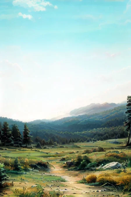 extremely detailed, karelian forest on shore big lake, rocks and cliffs on shores, water as mirror, day, shihing, white clouds, mountain, horizon, mountainous horizon, day, sky, cloud, epic landscapes, show a mystical terrain,
